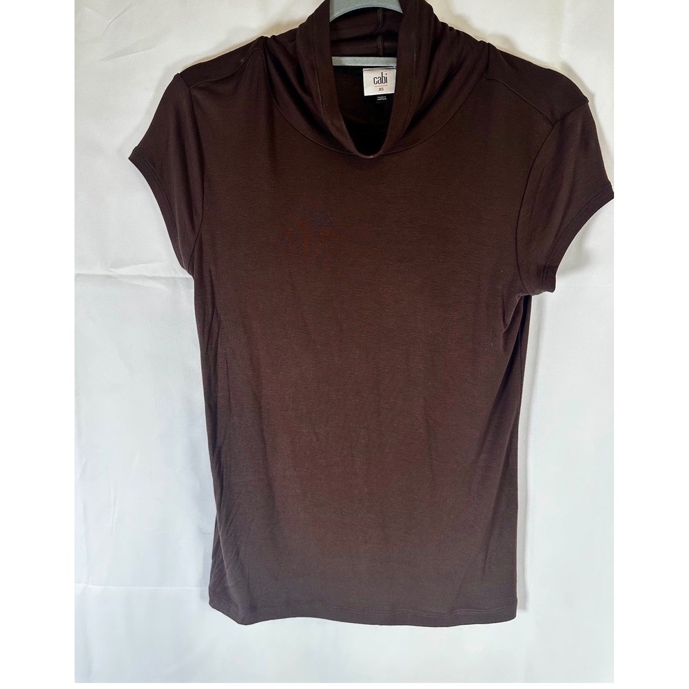 Cabi Women XS Brown Cowl Neck Short Sleeve Top Jersey Knit Layering Blouse